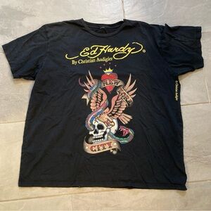 Ed Hardy Men's Graphic Black Tee New York City Multicolor Design XXL